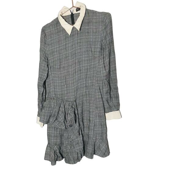 PETERSYN Womens Grey Plaid Collared Long Sleeve Ruffle Mini Dress Size XL - Picture 3 of 14